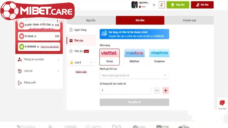Lưu ý khi rút tiền Mibet